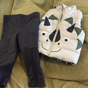 Kids Dinosaur Print Reversible Jacket and Black Leggings Set